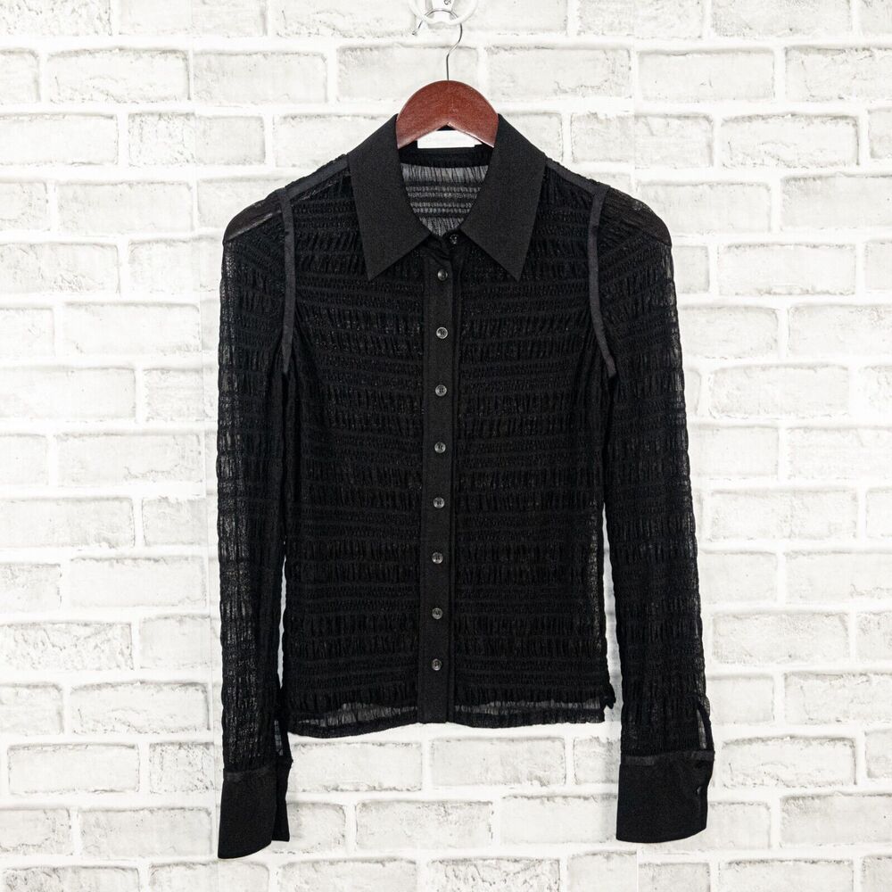 Jonathan Simkhai Black Sheer Ruched Button-Up Blouse